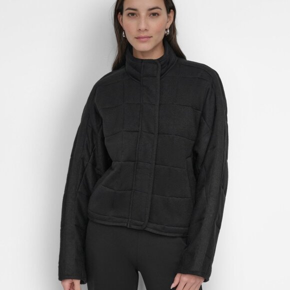 NWT DKNY Women's Quilted Zip-Front Stand-Collar Jacket Black - Picture 2 of 3